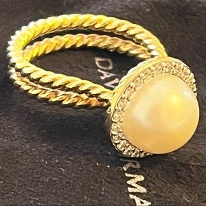 Authentic David Yurman 18K Yellow Gold Pearl Cable with Diamond Pave Ring